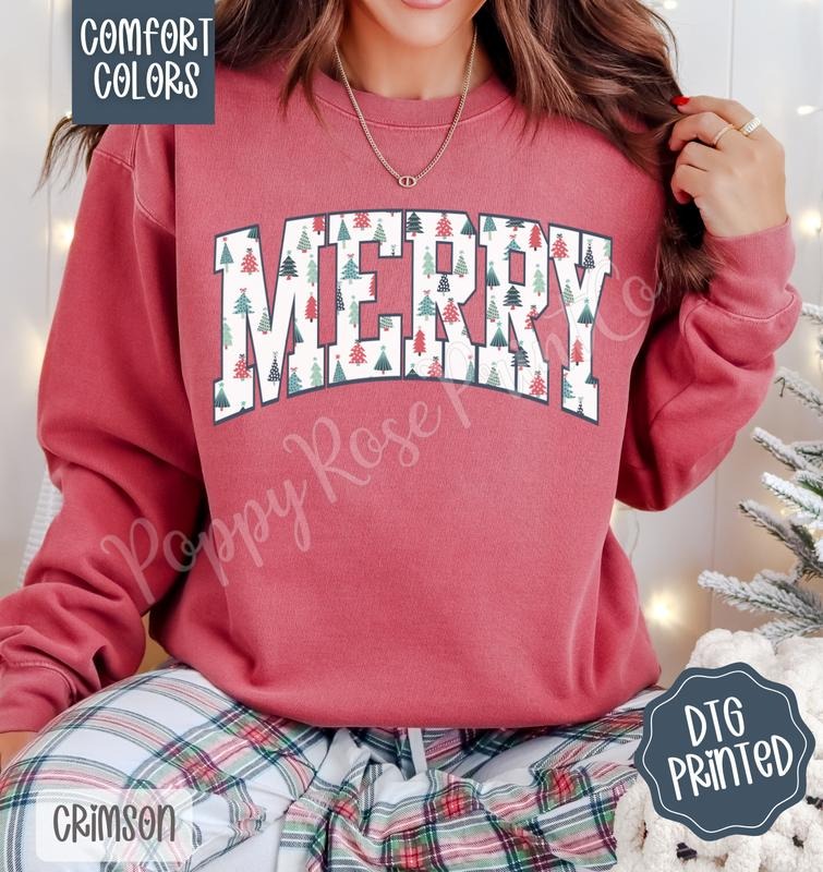 Merry Comfort Colors Sweatshirt, Trendy Women's Christmas Crewneck T-Shirts, Hoodie | ZylaModa.com