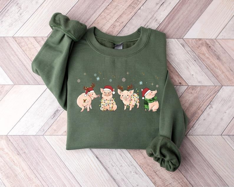 Merry Pigmas Sweatshirt, Christmas Pig Sweater, Christmas Pig Shirt, Pig Lover Gift T-Shirt, Funny Farmer Shirt, Hoodie...