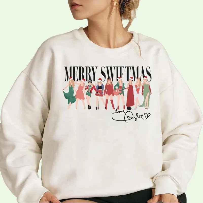 Merry Swiftmas Fan Holiday Sweatshirt Winter Crewneck Cotton T-Shirts, Hoodie | ZylaModa.com