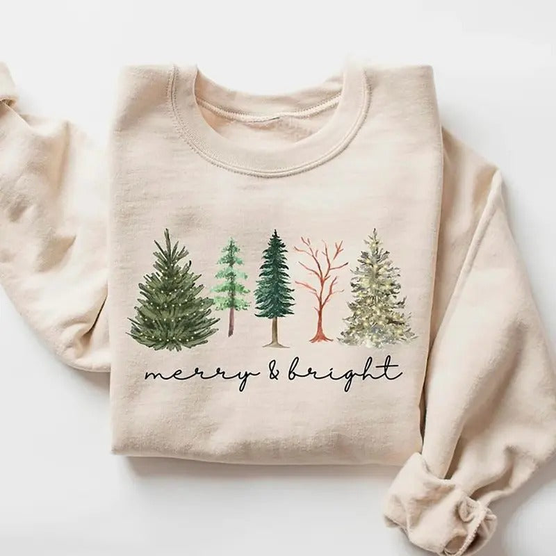 Merry and Bright Sweatshirt, Vintage Christmas Shirt, Family Christmas Sweatshirt, Christmas Hoodie for Women, Merry...