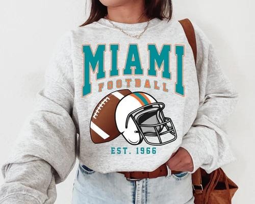 Miami Football Sweatshirt, Vintage Unisex Miami Crewneck, Gift for Football Fan, Team Football Cotton Fit T-Shirts, Hoodie