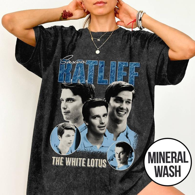 [ Mineral Wash ] Saxon Ratliff Shirt, The White Lotus Movie, Bootleg Rap Style Graphic Washed Shirt Hoodie, Sweatshirt