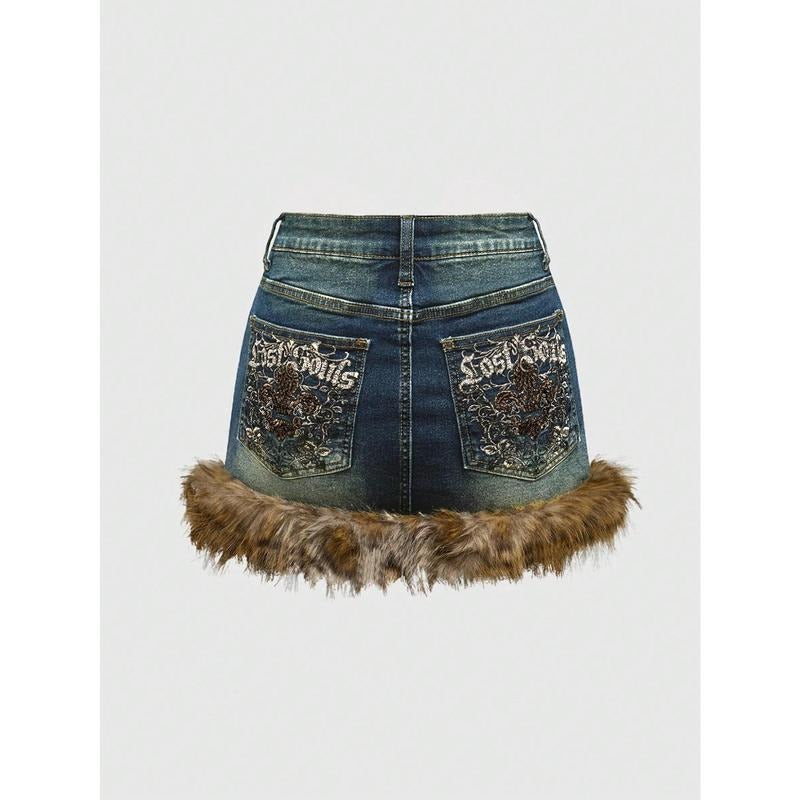 Mini Denim Skirt Fuzzy Zip Up Y2K Bodycon Jean Skirt with Pocket T-Shirts, Hoodie, Sweatshirt | ZylaModa.com