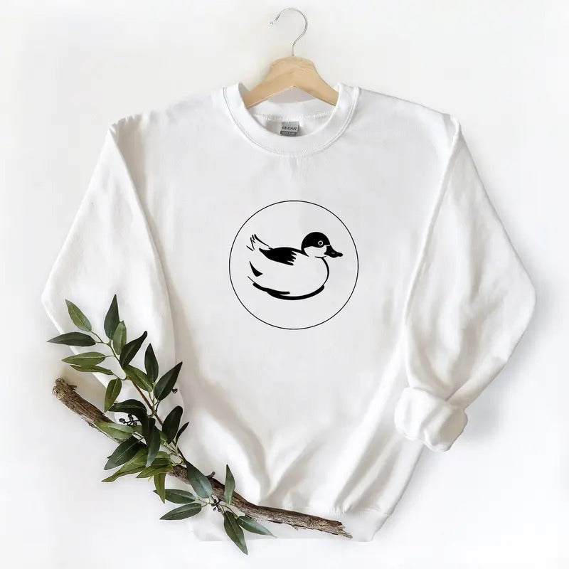 Minimalist Duck black and white Unisex Tshirt Sweatshirt Hoodie, for duck hunters, husbands and Mallard duck lovers