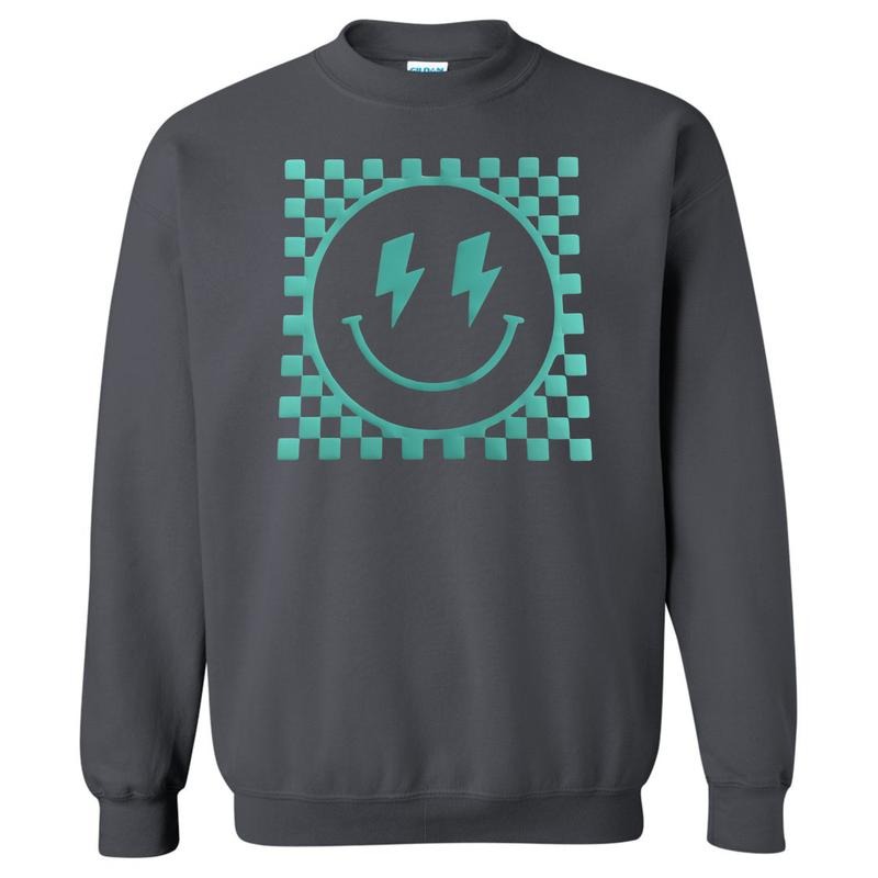 Mint Puff Checkered Happy Face Sweatshirt T-Shirts, Hoodie | ZylaModa.com