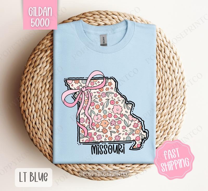 Missouri Gildan T-shirt, Cute Missouri State Shirt, Missouri Floral Bow Tee Hoodie, Sweatshirt | ZylaModa.com
