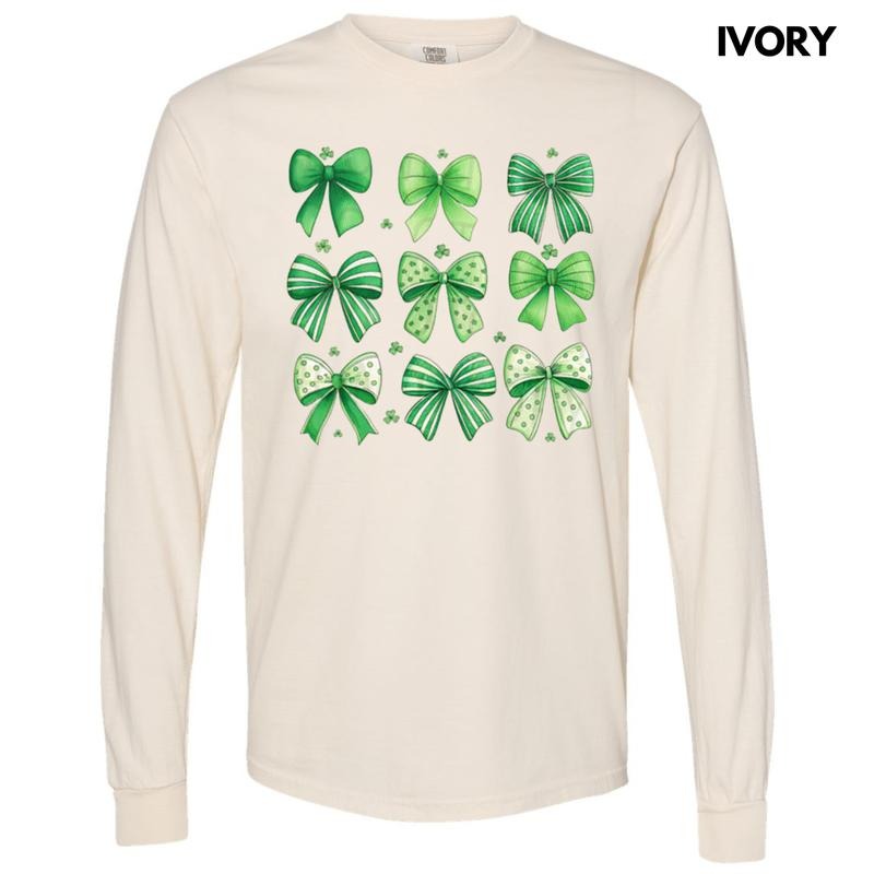 Mixed Shamrock Bows Long Sleeve Comfort Colors T-Shirt Hoodie, Sweatshirt | ZylaModa.com