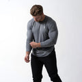 Moisture-Wicking Men's Performance Long Sleeve Plain Shirt - Steel for Outdoor Workouts Hoodie, Sweatshirt | ZylaModa.com