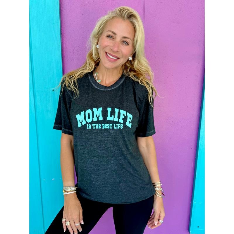 Mom Life Black Acid Wash Tee Hoodie, Sweatshirt | ZylaModa.com