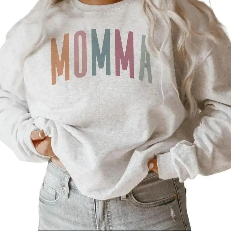 Momma New Multi Crewneck Sweatshirt Shirt - Gifts For Mom - Mothers Day Cotton Womenswear Hoodie | ZylaModa.com