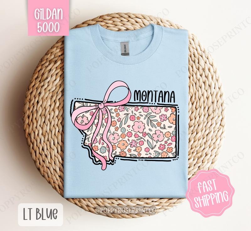 Montana Gildan T-shirt, Cute Montana State Shirt, Montana Floral Bow Tee Hoodie, Sweatshirt | ZylaModa.com
