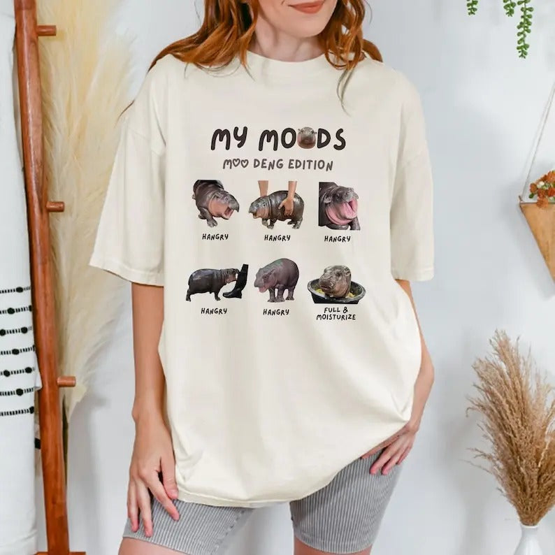 Moo Deng Mood Sassy Hippo Comfort Color Shirt, Funny Cute Baby Hippo Moo Deng Bouncy Pig Shirt, Pygmy Hippo Moo Deng...