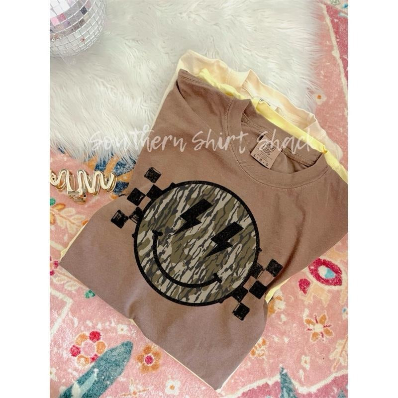 Mossy Camo Smiley T shirt  | Espresso comfort colors T shirt top Hoodie, Sweatshirt | ZylaModa.com