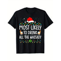Most Likely To Drink All The Whiskey Santa Christmas Lights T-Shirt, 100% Cotton, Gift for Men Women Dad Mom Friends,...