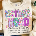 Motherhood Coquette Bow Checker Shirt, Neon Mother hood Shirt, Funny Mom Hoodie, Sweatshirt | ZylaModa.com