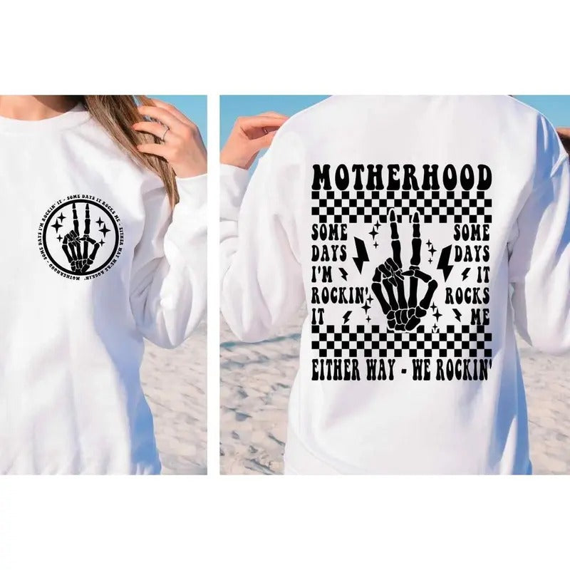 Motherhood some days I rock it shirt, unny motherhood rock skeleton shirt Hoodie, Sweatshirt | ZylaModa.com