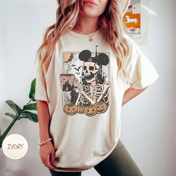 Mouse Skeleton Halloween Tshirt, Halloween Pumpkin Shirt, Spooky Season Shirt, Halloween Party Shirt Top Womenswear...