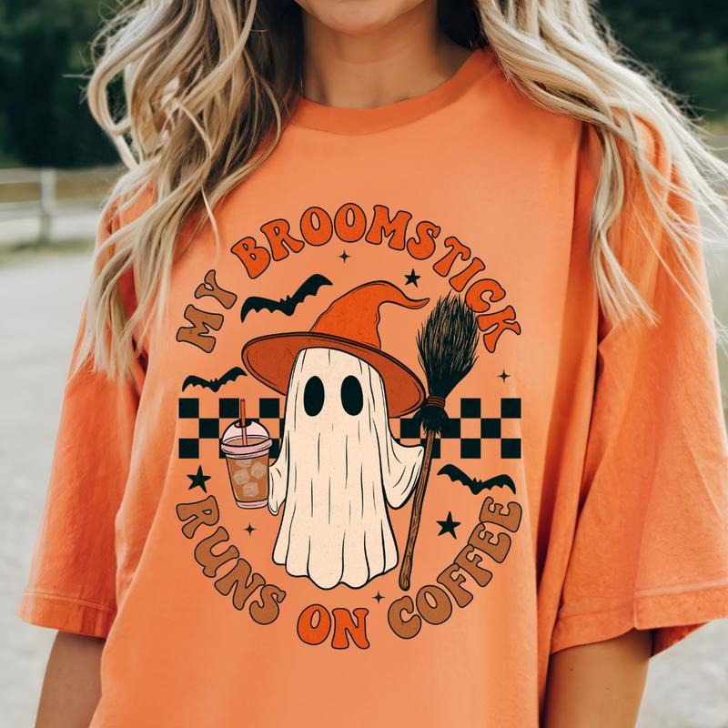 My Broomstick Runs on Coffee Halloween Coffee Shirt & Sweatshirt ~ Unisex Apparel Relaxed Fit Printed In The USA Clothing...