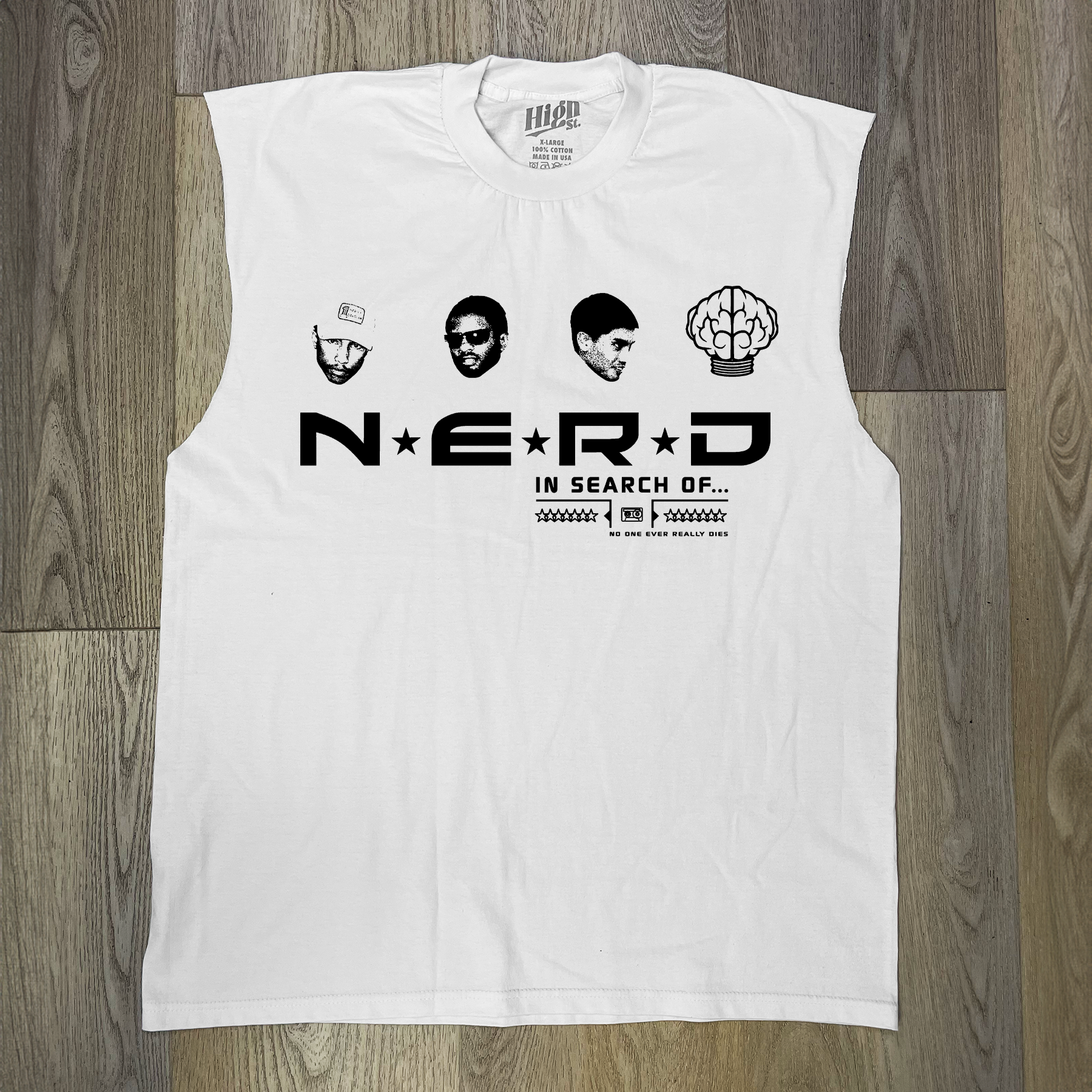 VINTAGE N.E.R.D 2002 'IN SEARCH OF' MERCH HEAVYWEIGHT WHITE CUT-OFF T-SHIRT Hoodie, Sweatshirt | ZylaModa.com (Image 1)