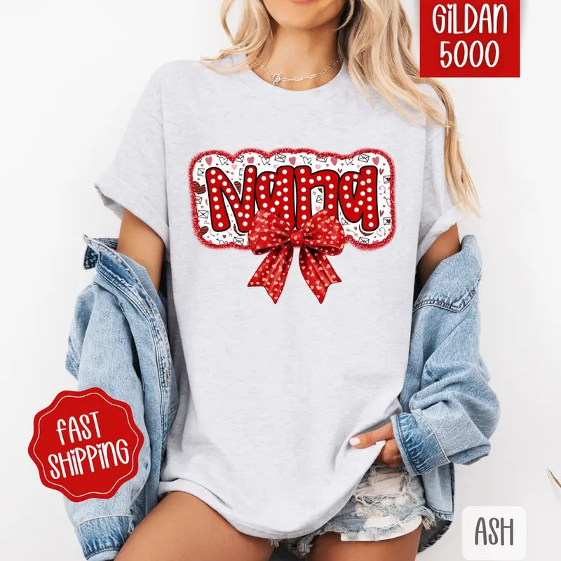 Nana Valentine Shirt Gildan, Valentine's Day Women's Tee, Cute Women's Tshirt Plus Sizes Hoodie, Sweatshirt | ZylaModa.com