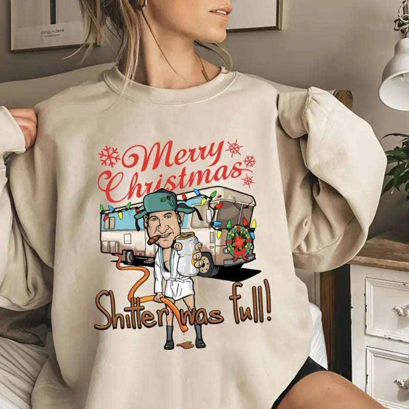 National Lampoons Vacation Sweater, Merry Christmas Shitter Was Full, Halloween Gift, Tee Print Hoodie, Sweatshirt