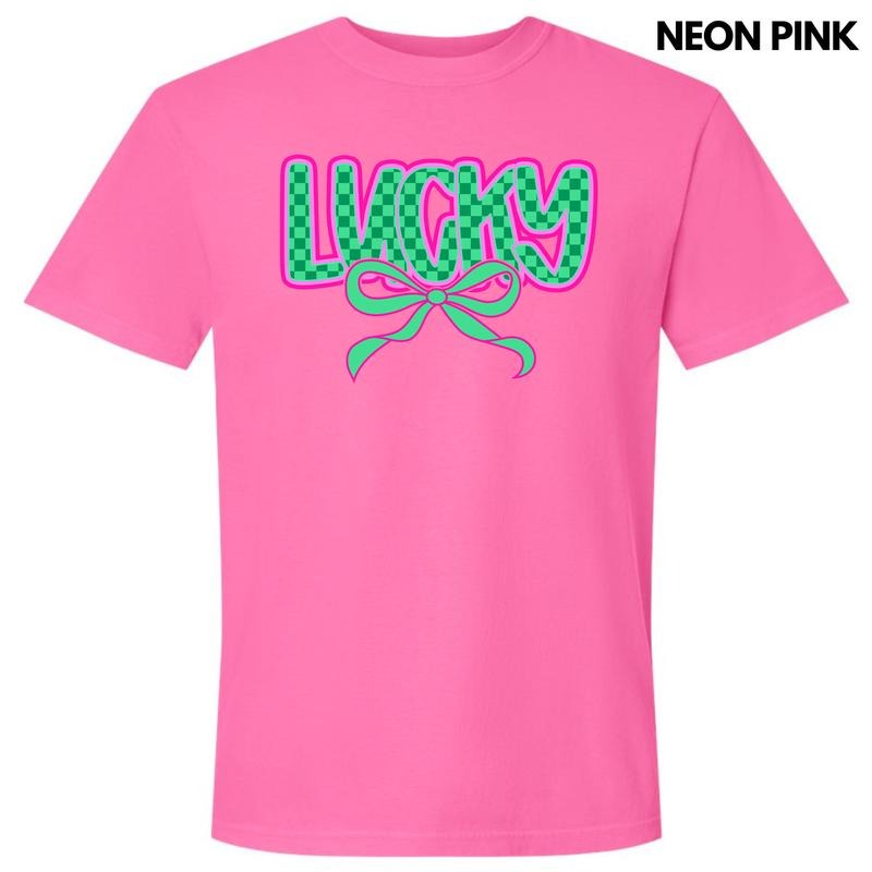 Neon Lucky Checkered Comfort Colors T-Shirt 'NLB' Hoodie, Sweatshirt | ZylaModa.com