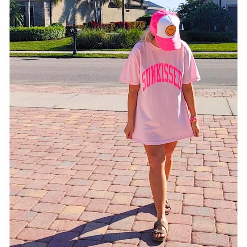 Neon Pink Sunkissed Shirt Summer Tees Oversized Tshirt Preppy Shirts Beachy Tees Preppy Clothes Shirt Trendy Summer...