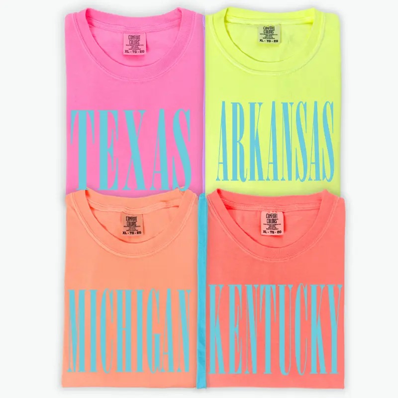 Neon Texas Shirt ~ Unisex Apparel Relaxed Fit Printed In The USA Clothing Womenswear Casual Comfort Cotton Hoodie, Sweatshirt