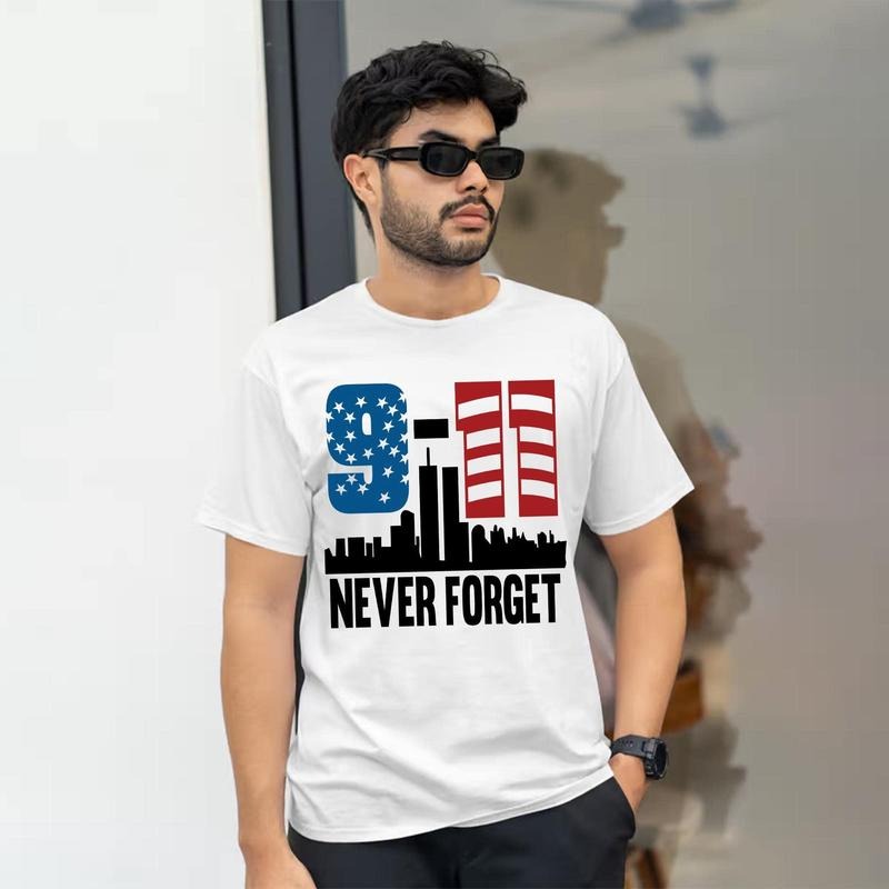 Never Forget 911 T Shirt, American Flag Shirt, USA Patriotic Tee, Memorial Gift Hoodie, Sweatshirt | ZylaModa.com