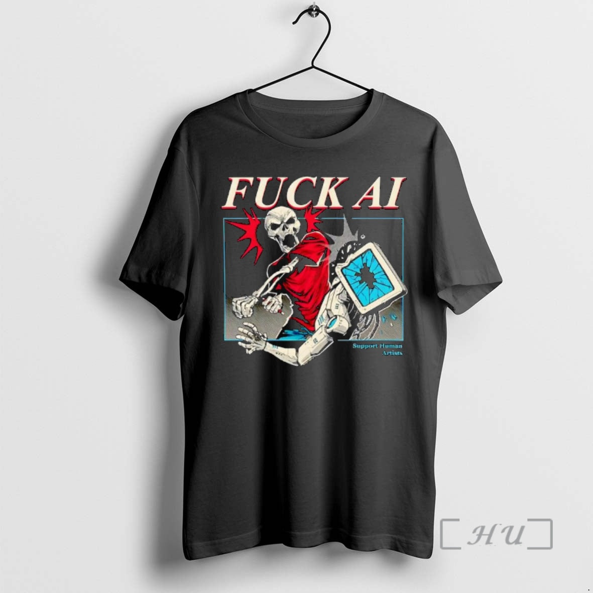 New Skeleton Fuck Ai Support Human Artists Ornaments T-Shirts, Hoodie, Sweatshirt | ZylaModa.com