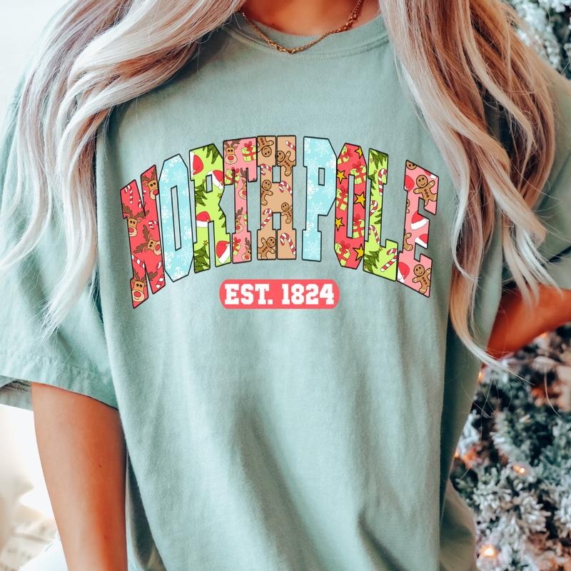 North Pole EST. 1824 Christmas shirt, Comfort Colors T-shirt, Oversized Christmas T-shirt, Graphic Christmas tshirt,...