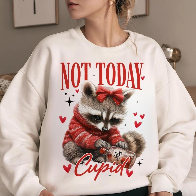 Not Today Cupid, Funny Raccoon Valentines Day Sweatshirt, Funny Valentines Sweatshirt, Cupid Sweatshirt, Valentine day...