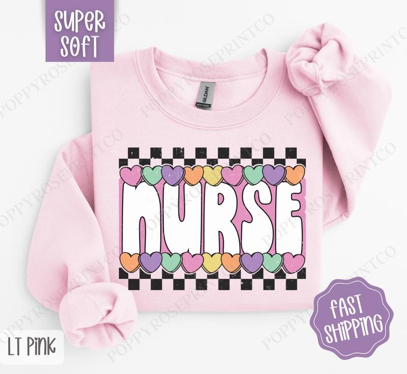 Nurse Candy Hearts Sweatshirt, RN Crewneck, Valentine Women's Sweater T-Shirts, Hoodie | ZylaModa.com