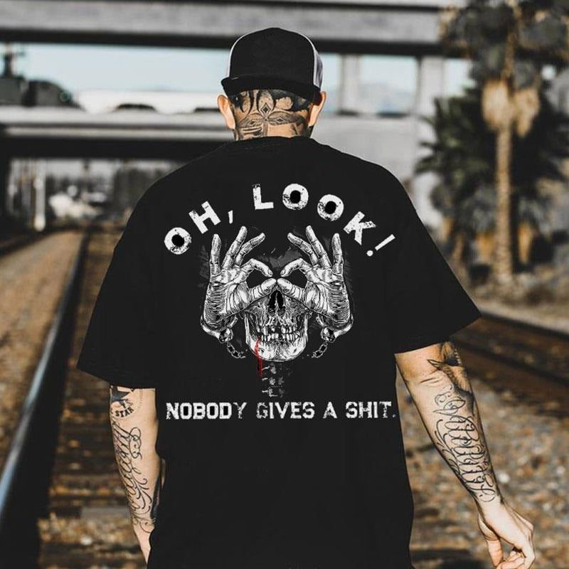 OH LOOK NOBODY GIVES A SHIT Bleed Skull With OK Print Men's T-shirt Hoodie, Sweatshirt | ZylaModa.com
