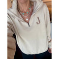 Oatmeal Initial Embroidered Quarter Zip Pullover (S-L) T-Shirts, Hoodie, Sweatshirt | ZylaModa.com