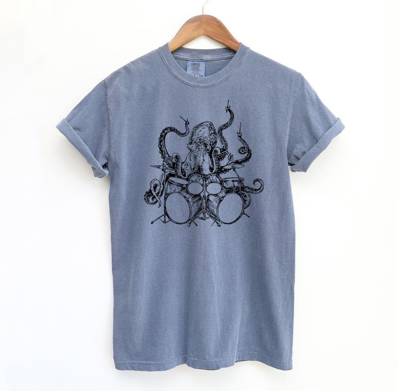 Octopus Drumming T Shirt, Meme Comfort Colors Shirt Menswear T-Shirt Hoodie, Sweatshirt | ZylaModa.com