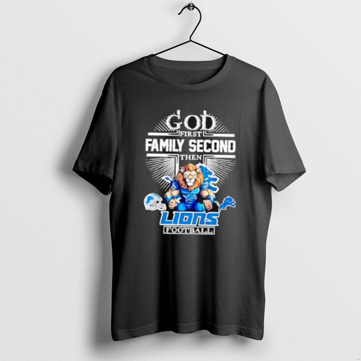 Official Mascot Of Detroit Lions God First Family Second Then Football T-Shirts, Hoodie, Sweatshirt | ZylaModa.com