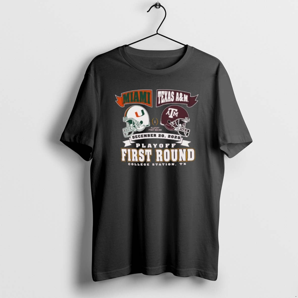 Official Miami Vs Texas Am Cfp Round 1 Head 2 Head Helmet Dec 20 2025 T-Shirts, Hoodie, Sweatshirt | ZylaModa.com