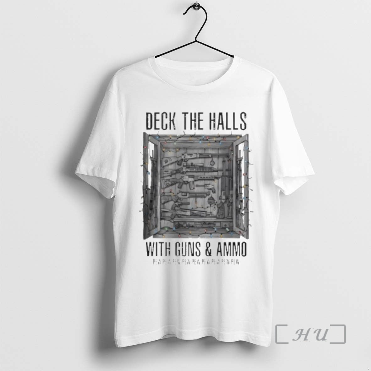 Officials Deck The Halls With Guns And Ammo Pew Pew Pew Pew Pew Premium T-Shirts, Hoodie, Sweatshirt | ZylaModa.com