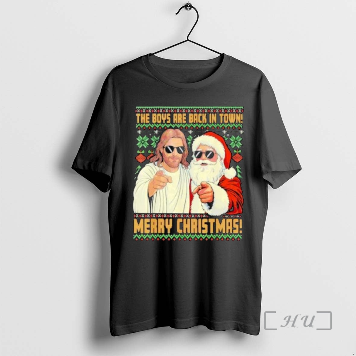 Officials Jesus Santa The Boys Are Back In Town Merry Christmas Circle Black Premium T-Shirts, Hoodie, Sweatshirt