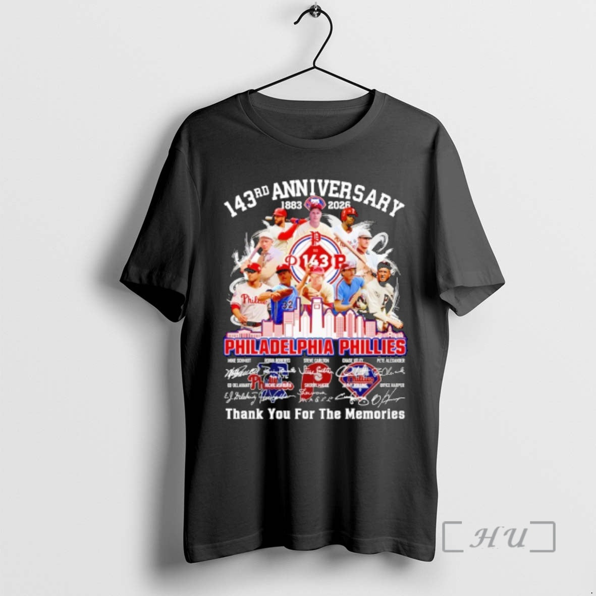 Officials Philadelphia Phillies 143 Anniversary 1883 2026 Players And City Skyline Signature Premium T Shirts Hoodie,...