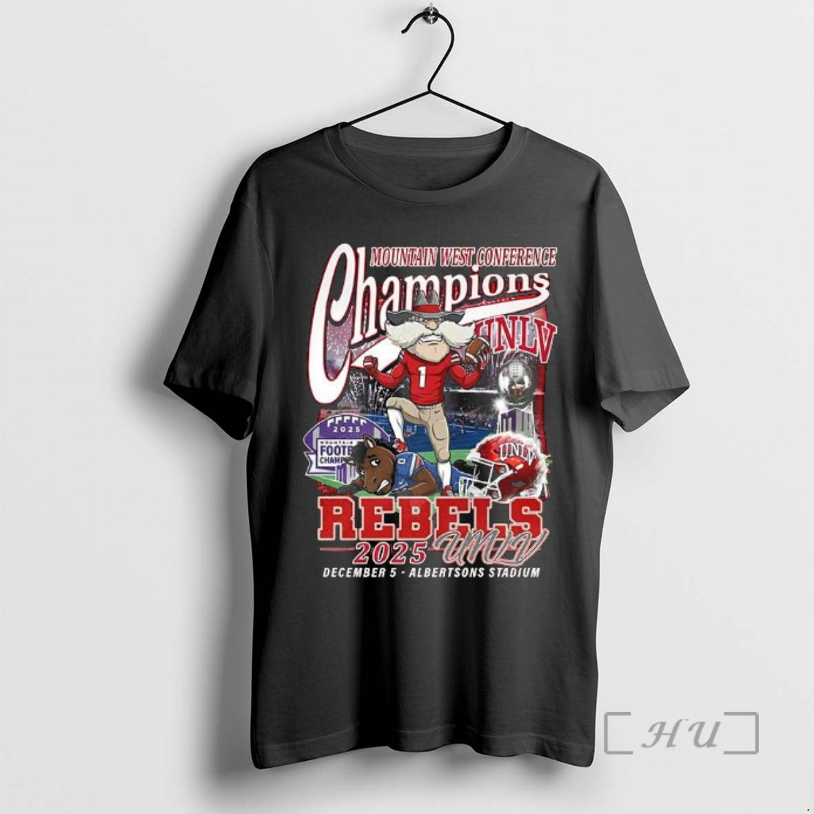 Officials Unlv Rebels Mountain West Conference Champions 2025 Albertsons Stadium Mascot Premium T Shirts Sweater Hoodie,...