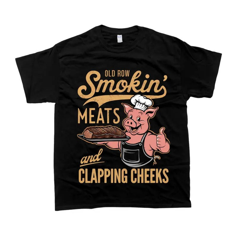 Old Row Unisex 100% Cotton T-shirt, Smokin Meat Fun Pig BBQ, for Men & Women Hoodie, Sweatshirt | ZylaModa.com