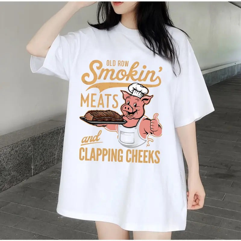Old Row Unisex 100% Cotton T-shirt, Smokin Meat Fun Pig BBQ, for Men & Womenstyle{n002}2 Hoodie, Sweatshirt | ZylaModa.com