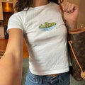 Olive Bowl Painted Baby Tee, Trending Womens Tshirt, Back to School gift, Coastal Summer Retro Boxy Graphic Shirt for her...