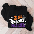 One Spooky Nurse Sweatshirt, Spooky Nurse Gift Hoodie, Matching Halloween Nurse Crew Sweater, Unisex Nursing Student Long...