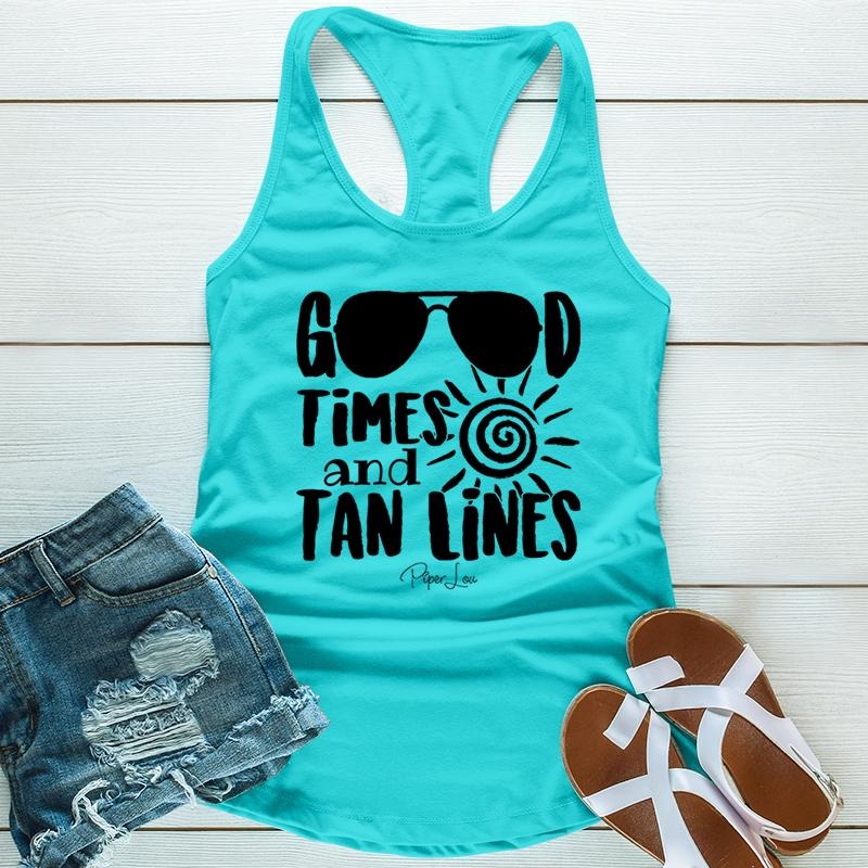 Good Times And Tan Lines Apparel, Proudly Printed In The USA, Tee / Tank / V Neck Gray / White / Blue / Hot Pink /...
