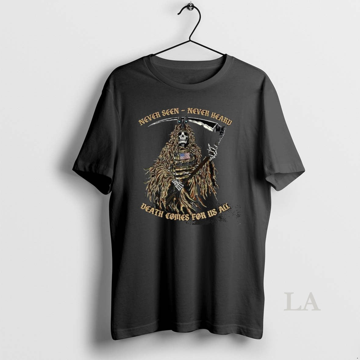 Original Never Seen Never Heard Death Comes For Us All Reaper Soldier T-Shirts, Hoodie, Sweatshirt | ZylaModa.com