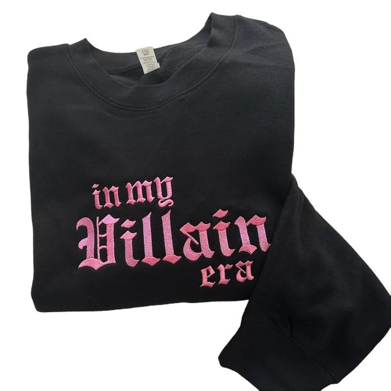 PINK In My Villain Era TM Embroidered Crewneck Sweatshirt Unisex Womenswear T-Shirts, Hoodie | ZylaModa.com