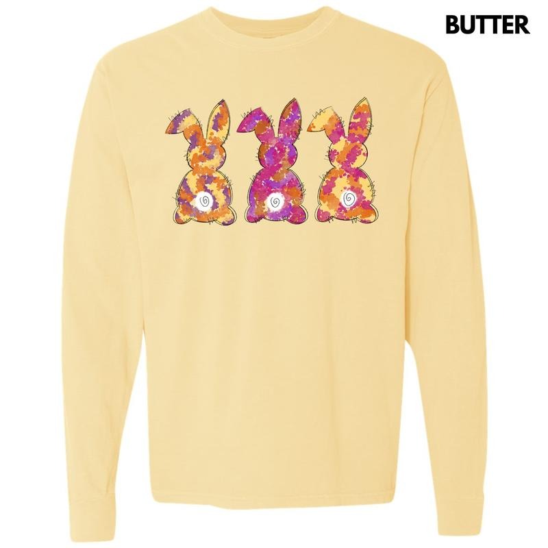 Painted Bunny Trio Long Sleeve Comfort Colors T-Shirt 'NLB' Hoodie, Sweatshirt | ZylaModa.com